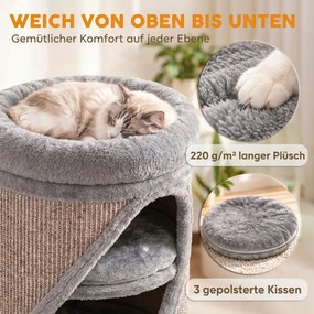 PawHut Beczka-drapak 75 cm wys. Ø35 cm, 4-poziomowa beczka z 3 kryjówkami, zdejmowalnym pranym pluszowym łóżkiem, powierzchnia sisal do drapania | Aosom PL