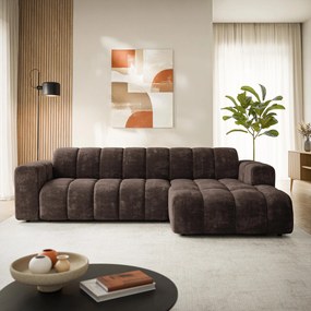 Masseno Narożnik SETIA Prawostronny, L-Kształtny, Nowoczesna Sofa narożna, Tkanina Szenilowa - Brązowy, LUMO 40