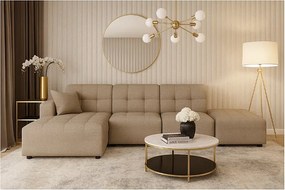 Narożnik z pufą lewostronny Bergamo B – tkanina Raven 30 beżowa, 341×166×70 cm