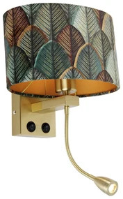 Lampa ścienna mosiężna z owalnym aksamitnym abażurem o wzorze liści 25 cm - Brescia Combi Nowoczesny Oswietlenie wewnetrzne