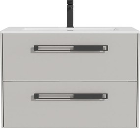 Podwieszana szafka pod umywalkę z umywalką wpuszczaną i baterią - Szary - 80 cm - FELNA