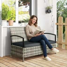 Outsunny Ławka ogrodowa ze schowkiem, 2-osobowa, z poduszką, pojemnik 125L, rattan PE, 123 x 70 x 82 cm, ciemnoszara | Aosom PL