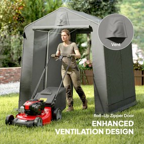 Outsunny Namiot garażowy 2,3 x 1,9 m Wodoodporny Namiot na sprzęt z podwijanymi drzwiami Wentylacja Dach dwuspadowy Ciemnoszary | Aosom PL