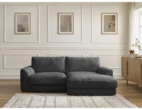 Czarny narożnik z tkaniny szenilowej (prawostronny/z szezlongiem) Leonore – Bobochic Paris