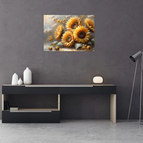 Obraz na szkle - Malowanie słoneczników (70x50 cm)