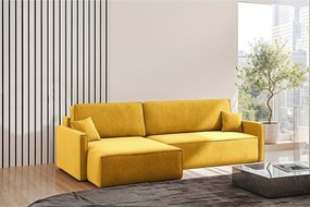 Narożnik z funkcją spania i pojemnikiem w kształcie L Carlos, tkanina Salvador, Żółty, Lewy