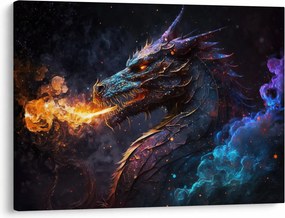 Obraz - Smok plujący płomieniami (70x50 cm)