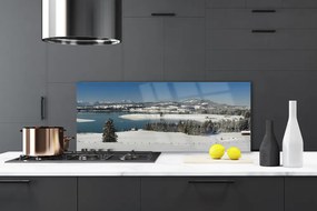 Szkło do Kuchni na Ścianę Zimowa Kraina nad Jeziorem