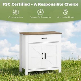 HOMCOM Komoda bufet w stylu wiejskim, szafka kuchenna z przesuwnymi drzwiami i regulowaną półką, biała | Aosom PL