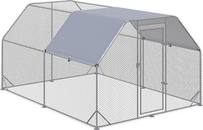 PawHut Kurnik Kurnik Woliera, z możliwością wejścia, zamknięte drzwi, na 10-12 kur, 280 cm x 380 cm x 195 cm, Szary