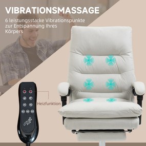 Vinsetto Fotel biurowy z masażem i podnóżkiem funkcja grzania regulowana wysokość kremowy | Aosom PL