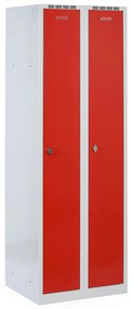 Metalowa szafka ubraniowa S8 na cokole, 2-drzwiowa, 1800 x 600 x 500 mm, zamek obrotowy, drzwi czerwone