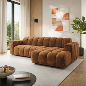 Masseno Narożnik SETIA Prawostronny, L-Kształtny, Nowoczesna Sofa narożna, Tkanina Szenilowa - Jasnobrązowy, LUMO 35