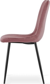 Różowe krzesło do kuchni LAVA aksamitne z czarnymi nogami