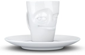 Biała uśmiechnięta porcelanowa filiżanka do espresso ze spodkiem 58products, 80 ml