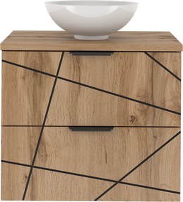 Szafka do łazienki z nablatową umywalką Wood 02, dąb wotan, 60 cm - zestaw 5