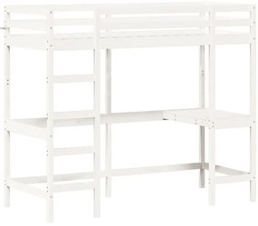 Klasyczne białe łóżko sosnowe z biurkiem na atresoli 90x200 H7-N08