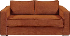 Kanapa 3-osobowa rozkładana typu ekspres z sztruksowego aksamitu w kolorze teraktoty - Powierzchnia spania 140 cm - Materac 22 cm z pamięcią kształtu LORETO