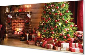 Panel szklany do Kuchni Wieczór przy Kominku i Choince