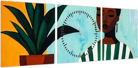 Obraz - Kobieta z kwiatem (z zegarem) (90x30 cm)