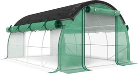 Outsunny Szklarnia Polytunelowa 4 x 3 x 2 m z siecią przeciwsłoneczną, zwijanymi ścianami bocznymi, pokrywą z plastiku, stalową ramą, Zielony