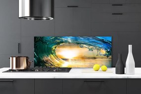 Panel Szklany do Kuchni Zachód Słońca Nad Morską Falą