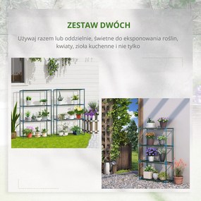 Outsunny Stojak na rośliny, zestaw 2 szt, po 4 półki, możliwość łączenia lub osobnego używania, stal, zielony, 70 x 27 x 110 cm