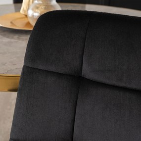 Zestaw Stół Okrągły TINGA 100 cm Szary Marmur/Złoty i 4 Krzesła Tapicerowane YORK Czarne Glamour