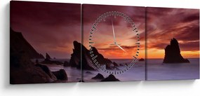 Obraz zachodu słońca na wybrzeżu (z zegarem) (90x30 cm)