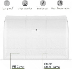 Outsunny Szklarnia ogrodowa z pokrywą foliową, UV-odporna, 3 poziomy, drzwi na zamku błyskawicznym, Biała