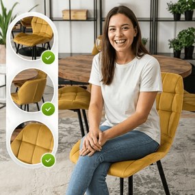 Krzesło Tapicerowane do Jadalni LUCKY Musztardowe Welurowe Nowoczesne Loft