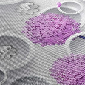 Obraz abstrakcji 3D z kołami i kwiatami (170x50 cm)