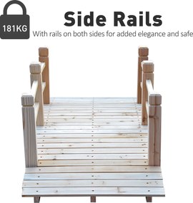 Outsunny Drewniany Most Ogrodowy z Balustradą Naturalny Lite Drewno Maks 180kg Dekoracyjny Mostek 152.5x67x48cm | Aosom PL
