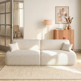 Sofa AVERIO Rozkładana Dwuosobowa Kremowa Boucle Japandi