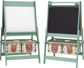 AIYAPLAY 3-w-1 Tablica dziecięca z rolką papieru, Tablica kredowa, Whiteboard, Koszyki na akcesoria, 54 x 46,5 x 93 cm, zielona