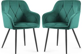 2x Welurowe krzesło tapicerowane pikowane Butelkowa Zieleń DIAMANTE Czarne nogi