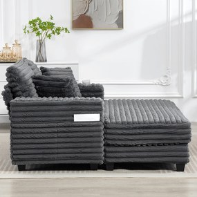 HOMCOM Szezlong 2-osobowy, sofa z funkcją spania 134 x 151 cm z uchwytami na napoje, do salonu, szara | Aosom PL