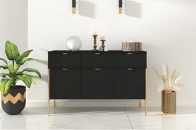 Czarna komoda Skandica POLKA na złotych nóżkach