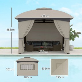 Outsunny 3,4x3,4 m Pawilon Ogrodowy z Wentylacyjnym Dachem, Oknami Łukowymi, Stalowym Stelażem, Jasnoszary