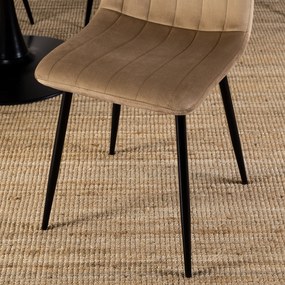 Zestaw Stół Okrągły LINO 100 cm Dąb Rustykalny/Czarny i 4 Krzesła Tapicerowane do Jadalni IBIS Beżowe Welurowe Nowoczesne