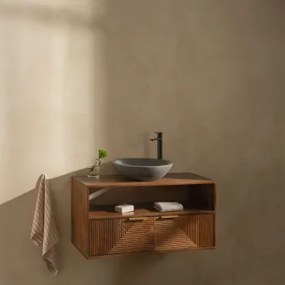 Zestaw Mebli Łazienkowych Z Drewna Mango Baty Drewno Mango & Okrągły Szary Cement Ø40 Cm Tarsis & Bezlusterkowiec & - Sklum