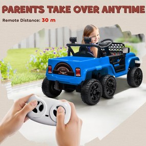 AIYAPLAY 12V Elektryczny Samochód dla Dzieci, z Przyczepą, Oświetleniem LED, Muzyką i Klaksonem, dla Dzieci w Wieku 3-8 Lat, Jasnoniebieski