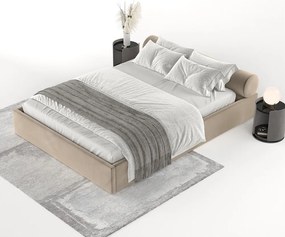 Jasnobrązowe tapicerowane łóżko dwuosobowe ze schowkiem ze stelażem 180x200 cm Solvo – Maison de Rêve