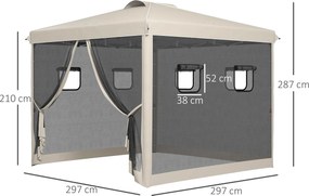 Outsunny Pawilon składany, regulowana wysokość, zasłony z siatki, torba transportowa, stelaż stalowy, 3 x 3 x 3 m, Beżowy