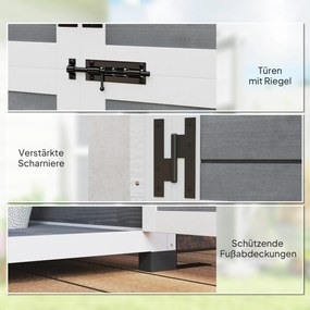 Outsunny Drewniany domek na narzędzia ogrodowe z 2 oknami, kotwami do gruntu, dachem z asfaltu, 91 x 69 x 192 cm, Sosna, Jasnoszary