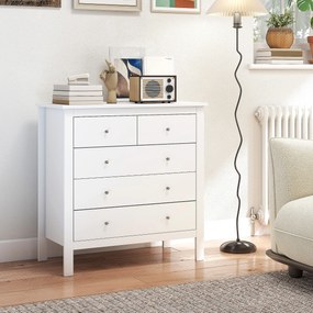 HOMCOM Stylowa Komoda 5-Szufladowa - Biały Kolor, 79x39,5x80,5cm - Praktyczny Mebel do Sypialni
