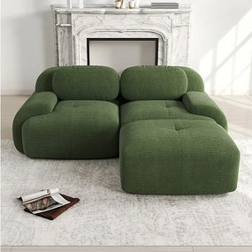 Modułowa sofa narożna 2-osobowa - z Welur - z 2 poduszkami i pufą - ergonomiczna - 208x178x75cm - Zielony