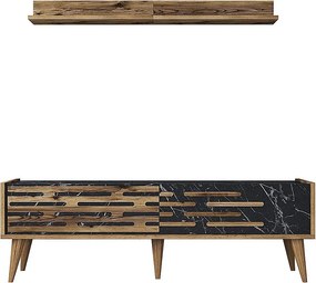 Elegancka szafka pod TV – 140 cm – orzech i czerń – melamina