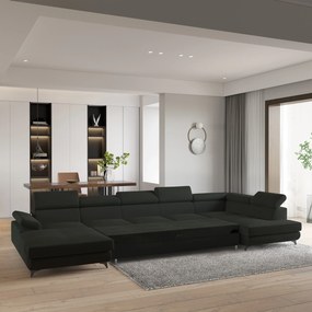 Masseno Narożnik MONTIVA z funkcją spania i pojemnikiem na pościel Narozniki U, Rozkładana sofa - Czarny, MONOLITH 95