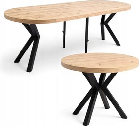 Stół duży okrągły Dąb Artisan Ø110 rozkładany do 310 cm Nogi Metal X Czarne
